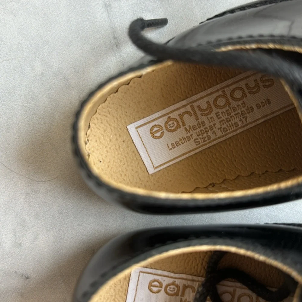 Early Days “Thomas” Black Patent Leather Pre-Walker Shoes